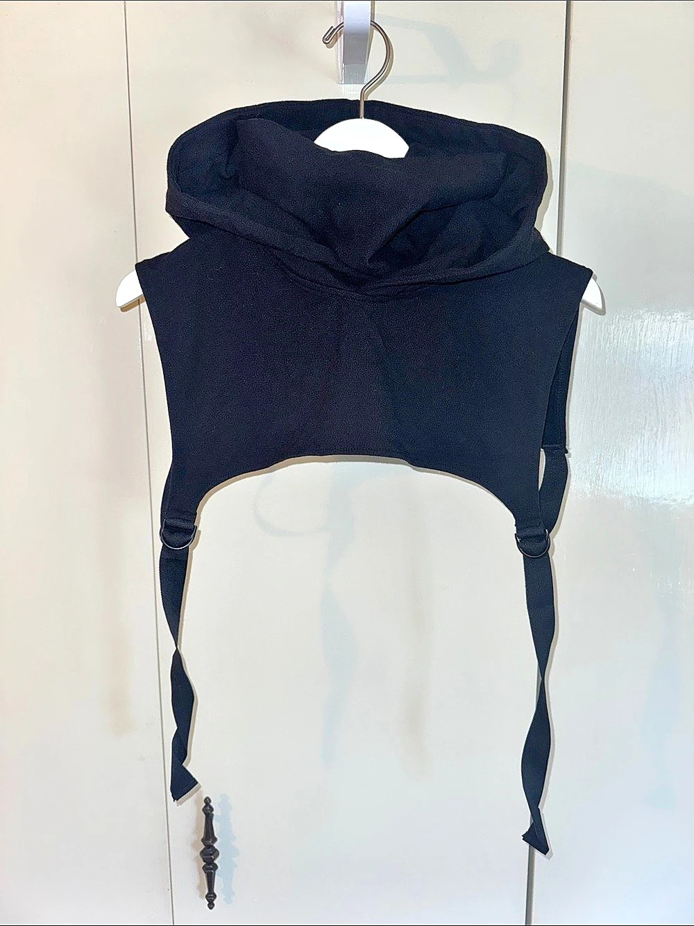 Black Hooded Turtleneck Layering Piece with Adjustable Straps